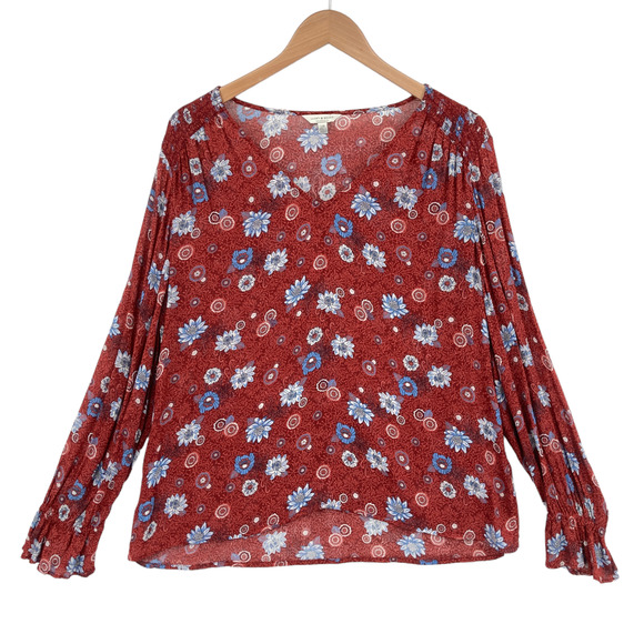 Lucky Brand Tops - Lucky Brand Blouse Top Womens Large Multi Floral Viscose Long Sleeve Pullover